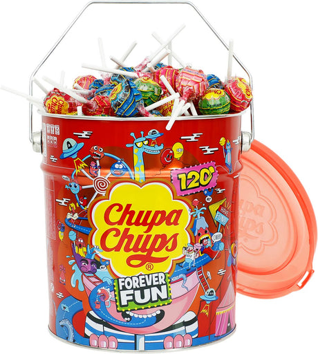 Chupa Chups das Beste aus der Dose - Bonbons - inklusive Cola, Erdbeere, Apfel, Erdbeer-Sahne-Geschmack - 1x120 Stück