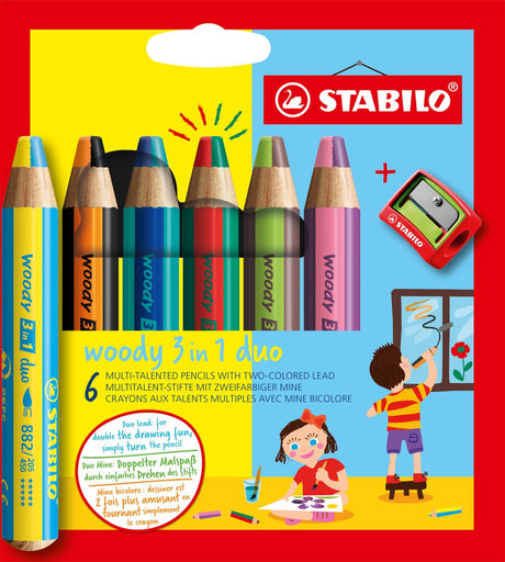 Stabilo Woody 3 in 1 Duo – Multitalent-Buntstifte – Etui mit 6-Farben-Bleistiftspitzer