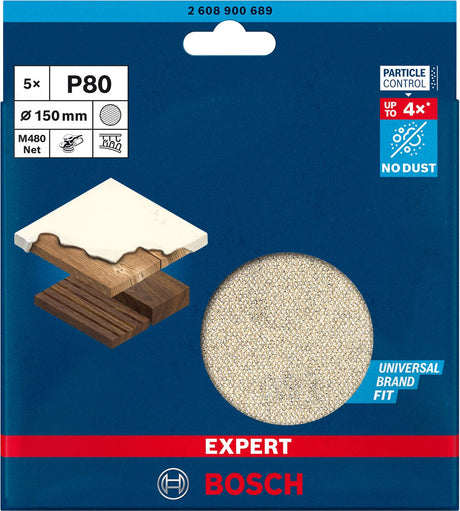 Bosch 2608900689 expert m480 - schuurnet best for wood and paint - diameter 150 mm - korrel 80 - 5x