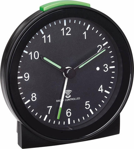 Tfa dostmann 60.1517.01 - wekker - analoog - radiogestuurde tijdsaanduiding - stil uurwerk - alarm - snooze - kunststof - fluorescerende wijzers - schermverlichting - zwart