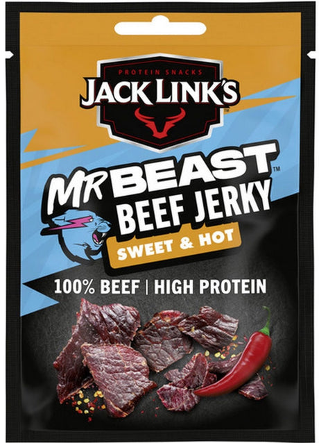 Jack Link's Sweet Hot Beef Jerky – proteinreich – 100 % Rindfleisch – reich an Proteinen – idealer Protein-Snack – für zwischendurch, unterwegs oder vor dem Sport – 12 x 25 g