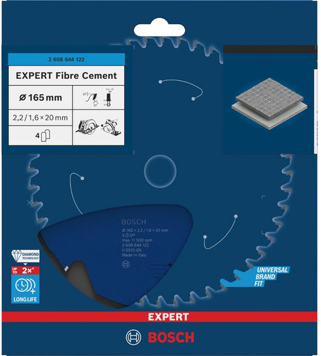 Bosch 2608644122 Kreissägeblatt Expert Faserzement Faserbeton 165x20 - 4 Zähne