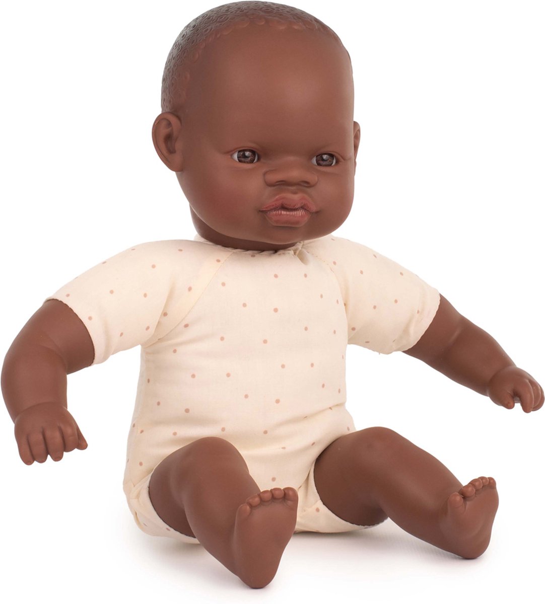 Miniland babypop met stoffen lijfje - afrikaans 32cm - met vanillegeur - waterdicht - 10 maanden
