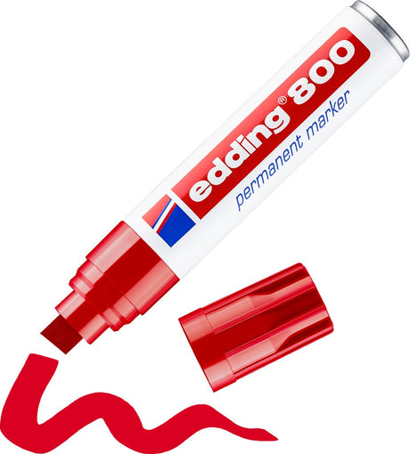 Edding 800 Permanentmarker – rot – 1 Marker – Keilspitze 4–12 mm – wasser- und abriebfest – für Pappe, Kunststoff, Holz, Metall usw. – Alkoholmarker für Erwachsene