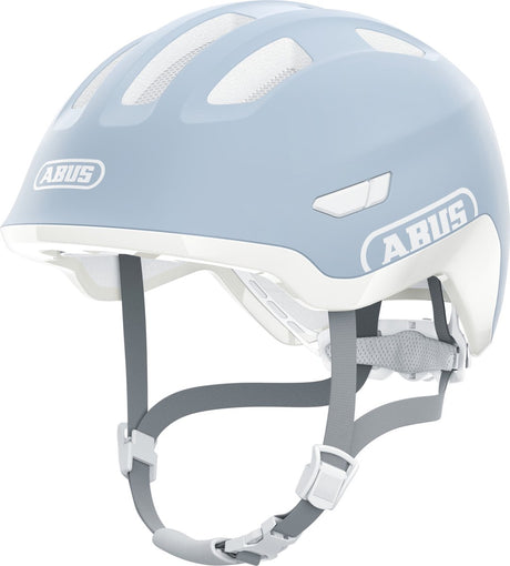 Abus Kinderhelm Smiley 3.0 Ace LED – Fahrradhelm mit Licht – tiefe Passform, Platz für einen Zopf – für Mädchen und Jungen – Pure Aqua, Größe S