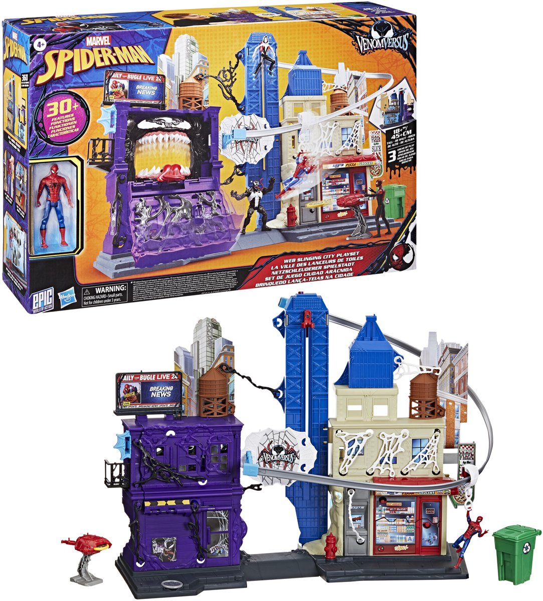 Marvel Spider-Man Venom vs. Web Slinging City, Spielset für Kinder ab 4 Jahren