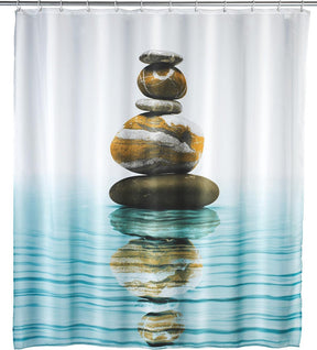 Wenko Duschvorhang Meditation 180x200cm Polyester – inklusive Aufhängeringen – wasserdicht – waschbar – schnelltrocknend