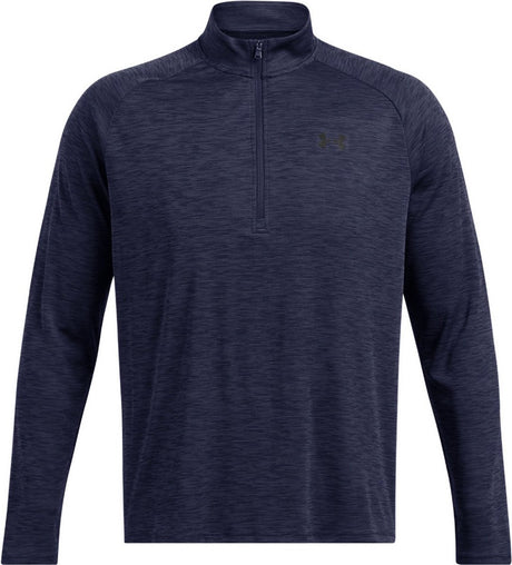 Under armour ua tech textured 1-2 zip-blu heren sportshirt - midnight navy - zwart m