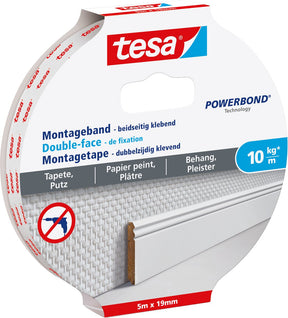 Tesa-Montageband für Tapeten und Putz, 10 kg pro Meter, doppelseitig – 5 m x 19 mm