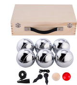 Engelhart Metall-Jeu de Boules – 6 Kugeln in Holzkiste – Luxus-Set – Pétanque – Boule – Metallkugeln – passend für jeden Jeu de Boules-Platz – Langfeld