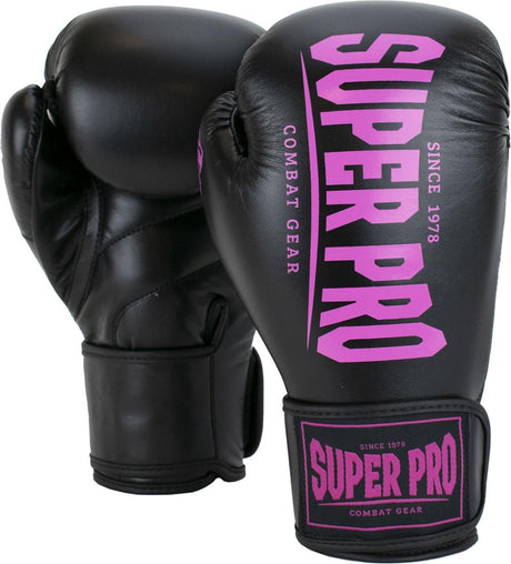 Super pro combat gear champ (kick)bokshandschoenen zwart roze 10oz 10 oz
