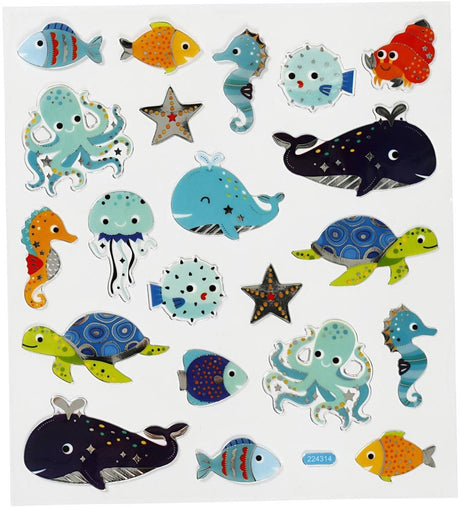 Creativ Company Aufkleber Meerestiere - Kinderaufkleber - DIY kreative Klebeaufkleber - selbstklebende Aufkleberblätter mit Meerestiere-Thema - Bastelaufkleber Hobbydekoration - 15x16,5 cm