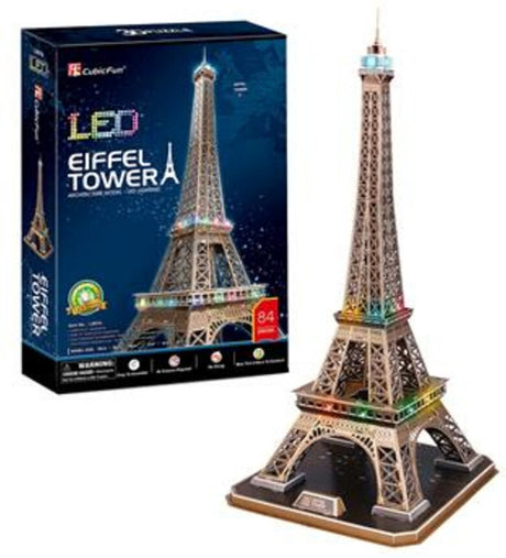 Kubisches lustiges 3D-Puzzle Eiffelturm mit LED-Beleuchtung