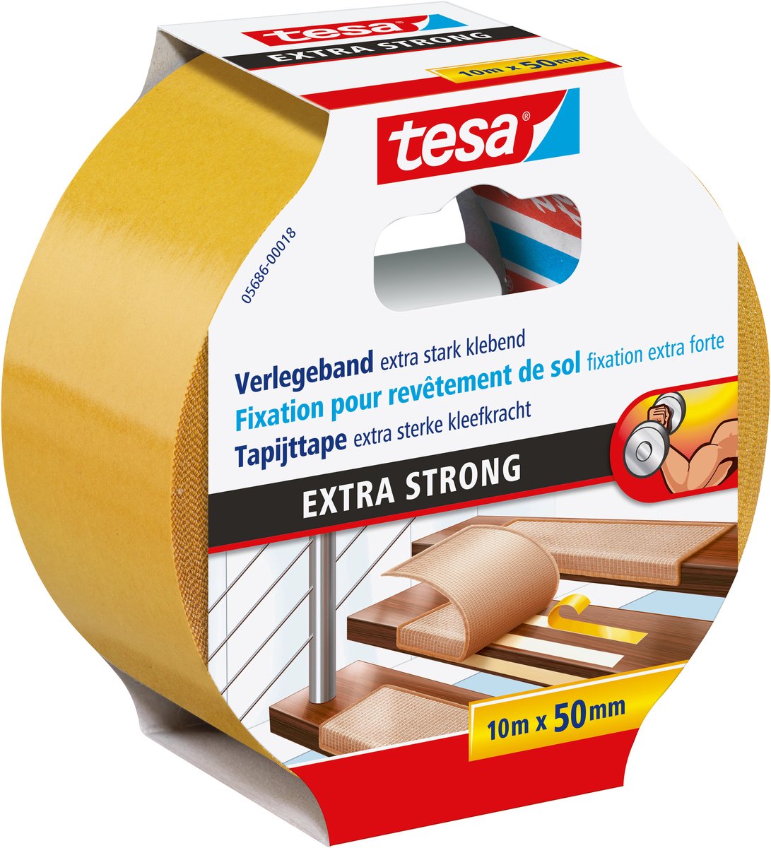 Tesa 1054488 – Teppichband extra stark 10 m x 50 mm | 6 Stück
