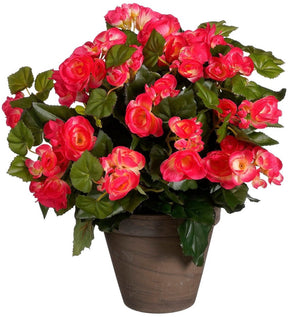 Mica decorations begonia kunstplant in bloempot stan - h37 x ø36 cm - donkerroze