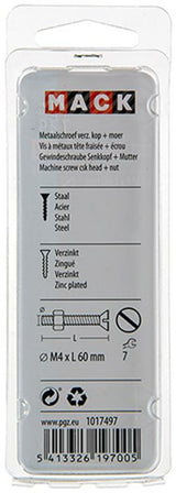 Mack 1017497 - metaalschroef verz. kop + moer verz. 6 st m4 x 60 mm | 10 stuks