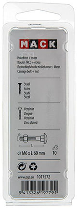 Mack 1017572 - houtbout + moer staal verzinkt6 st m6 x 60 mm | 5 stuks
