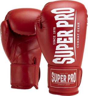 Super pro combat gear champ (kick)bokshandschoenen rood wit 14oz