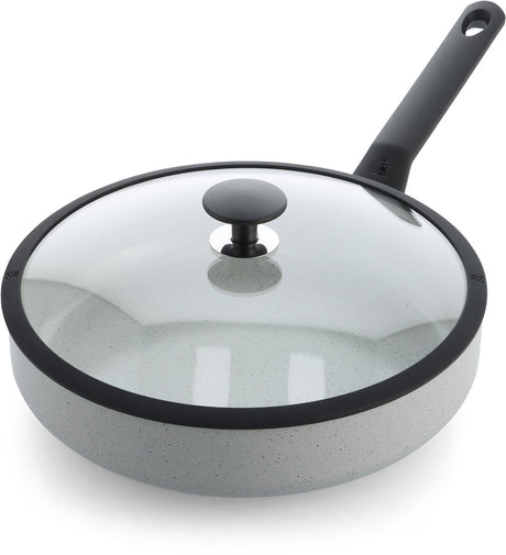 Bk universe hapjespan met deksel 28cm - 3.58l - pfas-vrije antikleeflaag - hapjespan inductie - keramische hapjespan - ovenbestendig tot 160°c - koudgreep - grijs graniet