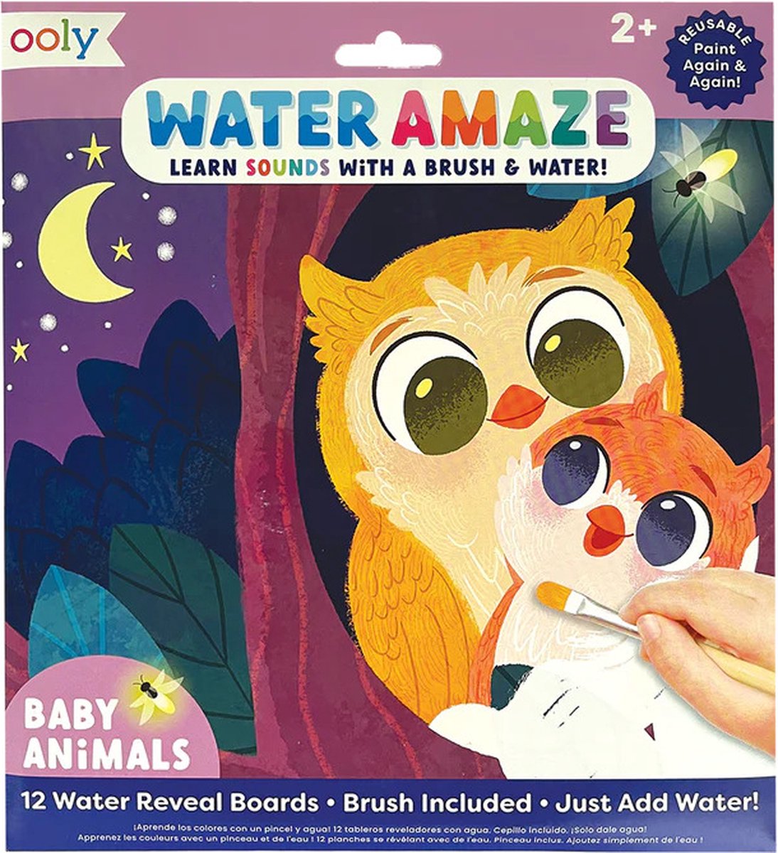 Ooly – Water Amaze Water Reveal Boards – Tierbabys – Malen mit Wasser – 12 verschiedene Bilder – versteckte Bilder werden mit Wasser enthüllt – inklusive Pinsel – die Bilder verschwinden nach dem Trocknen – geeignet ab 2 Jahren