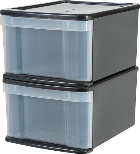 Iris Stapelschublade – Aufbewahrungsschublade – 20 l – Kunststoff – schwarz transparent – ​​2er-Set