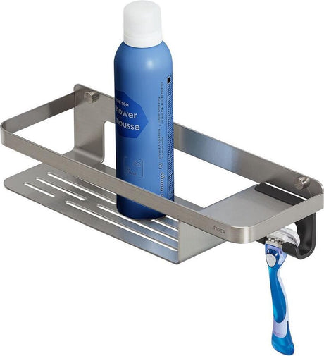 Tiger Caddy – Duschregal – Duschkorb mit Haken 32 cm – gebürsteter Edelstahl