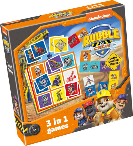 Tactic Paw Patrol Rubble Crew 3-in-1 Spielesammlung – Kartenspiel – Lotto – Domino – Memo – Kinderspiel ab 4 Jahren