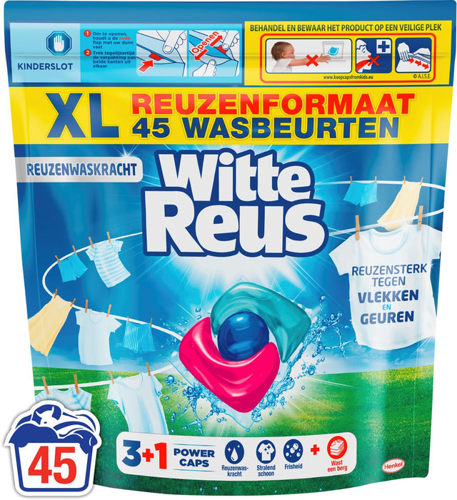 Witte Reus 3+1 Power Caps – Waschkapseln Waschmittel – Weiße Wäsche – 45 Wäschen