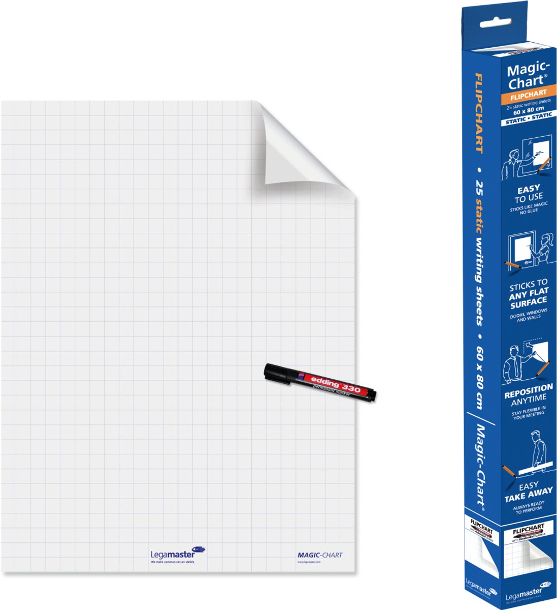 Legamaster Magic-Chart statische Flipchart-Folie – 60 x 80 cm – 25 repositionierbare Blätter