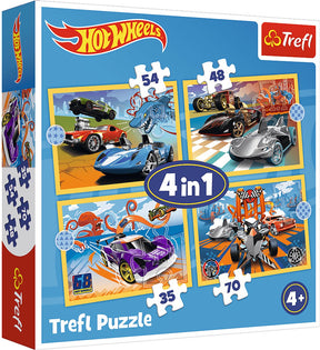 Trefl Puzzle Hot Wheels Fahrzeuge – 4in1 Pappspielzeug.