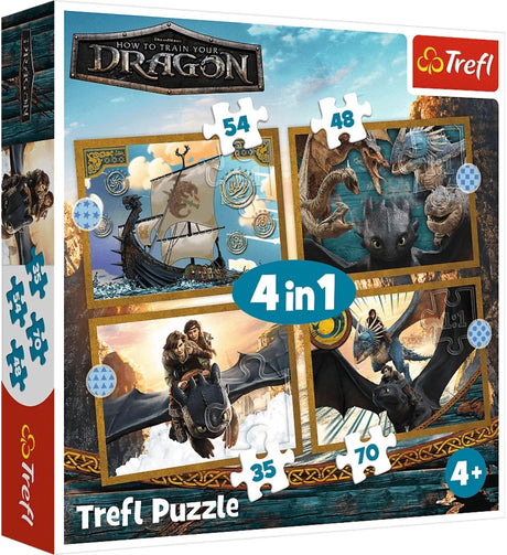 Trefl puzzelset - how to train your dragon - 4in1 drakendagen.