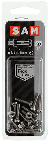 Mack 1019819 - metaalschroef cyl. kop + moer rvs 12 st m4x16 | 10 stuks