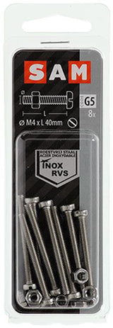 Mack 1019822 - metaalschroef cyl. kop + moer rvs 8 st m4x40 | 10 stuks