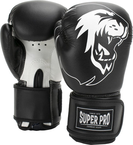 Super pro combat gear talent (kick)bokshandschoenen zwart wit 8oz 8 oz