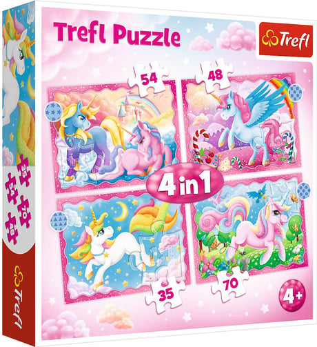 Trefl Einhörner und Magie 4-in-1-Puzzle – 70 Teile – ab 4 Jahren