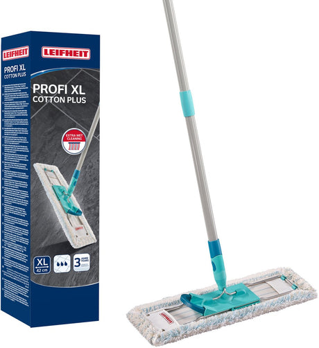 Leifheit Profi Bodenwischer XL Cotton Plus – 42 cm Wischbreite – 146 cm Arbeitshöhe – 360° drehbares Scharnier – Klicksystem