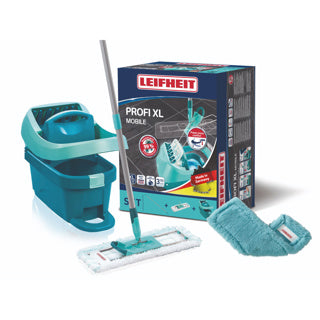 Leifheit profi xl Komplett-Bodenwischsystem – mit Rädern – Micro-Duo-Tuch – extra statisches Staubtuch – 42 cm Wischbreite