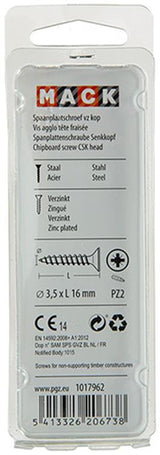 Mack 1017962 - spaanplaatschroef vz kop geelverz 165st 3,5 x 16 mm | 5 stuks