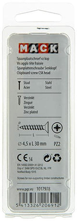 Mack 1017978 - spaanplaatschroef vz kop geelverz. 50st 4,5 x 30 mm | 5 stuks