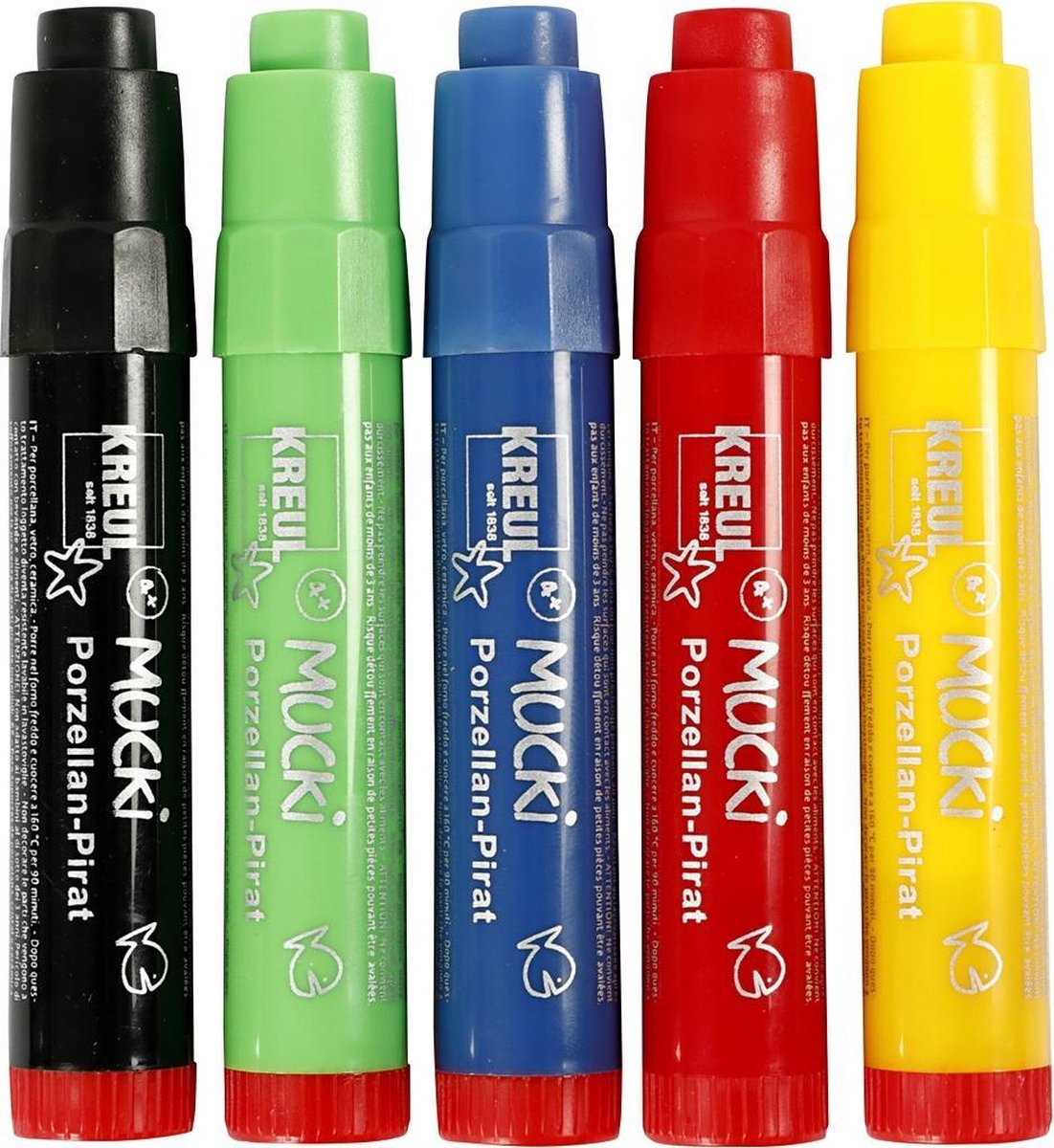 Kreul Glas-Porzellan-Marker, Strichstärke 2-5 mm, verschiedene Farben, 5 Stück, 1 Box