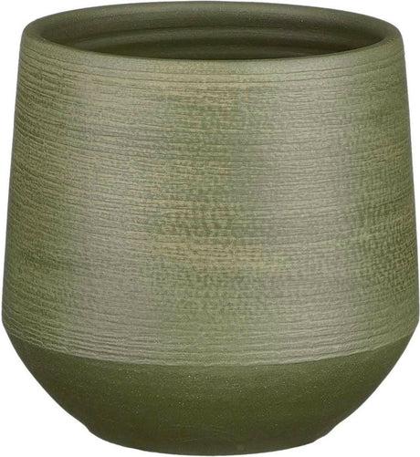 Mica decorations plantenpot - terracotta - donkergroen relief - d19 h18 cm - bloempot