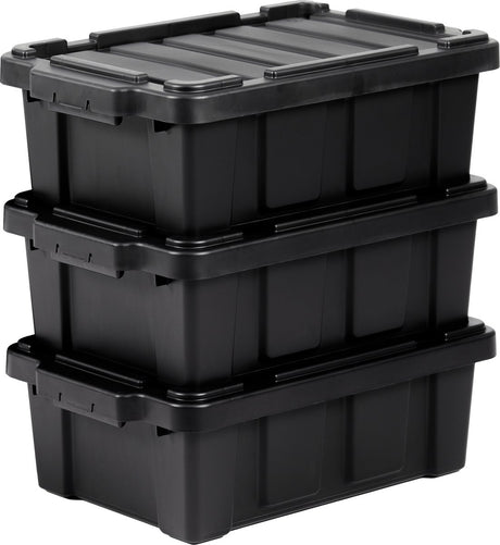 Iris Powerbox robuste Aufbewahrungsbox – 12,5 l – 100 % recycelter Kunststoff – schwarz – 3er-Set