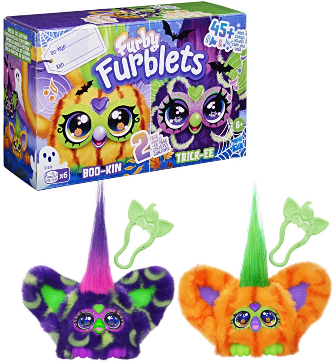 Furby Furblets Trick-Ee und Boo-Kin, Herbstausgabe, Duopack elektronische Mini-Kuscheltiere für Mädchen und Jungen ab 6 Jahren