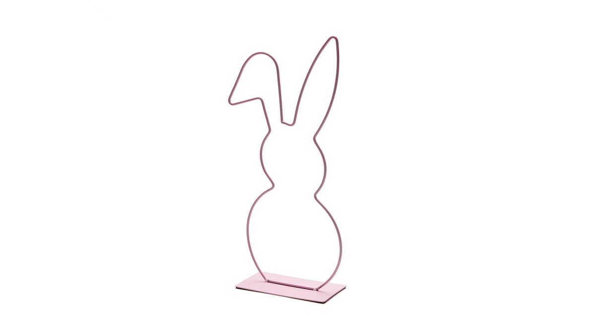 Metal bunny on base 17x40cm pink