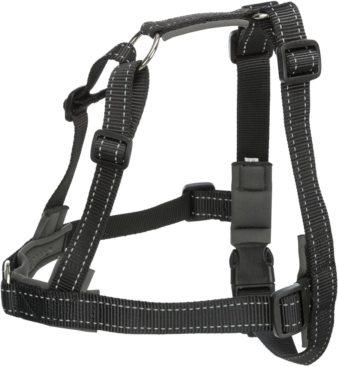 Trixie Hundegeschirr - verstellbares Neopren schwarz 65-105x2,5cm - Trainingsgeschirr mit reflektierenden Elementen