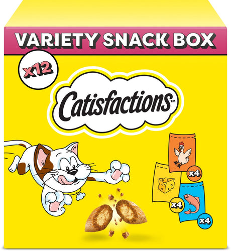 Katzensnacks von Catisfactions – verschiedene Snackbox – Hähnchen-Käse-Lachs – 12 x 60 g