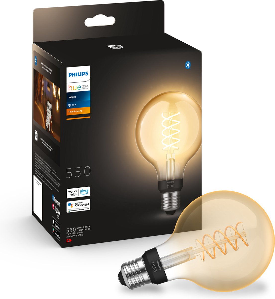 Philips hue filament globelamp g93 - warmwit licht - 1-pack - e27