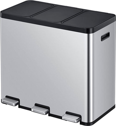 Eko - Essential 1 Recycler Treteimer 20+20+20 Liter - Edelstahl Kunststoff - mattierter Edelstahl - Abfalleimer