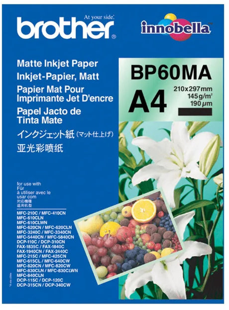 Brother bp60ma inkjet paper papier voor inkjetprinter a4 (210x297 mm) mat 25 vel wit