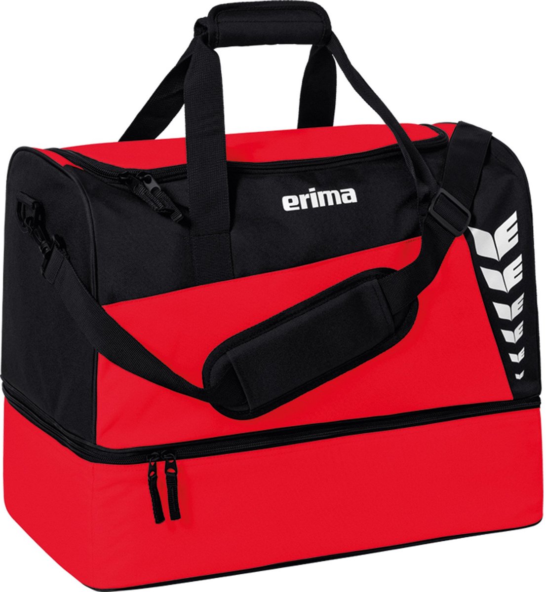 Erima Six Wings (kleine) Sporttasche mit Bodenfach – rot schwarz | Größe: s